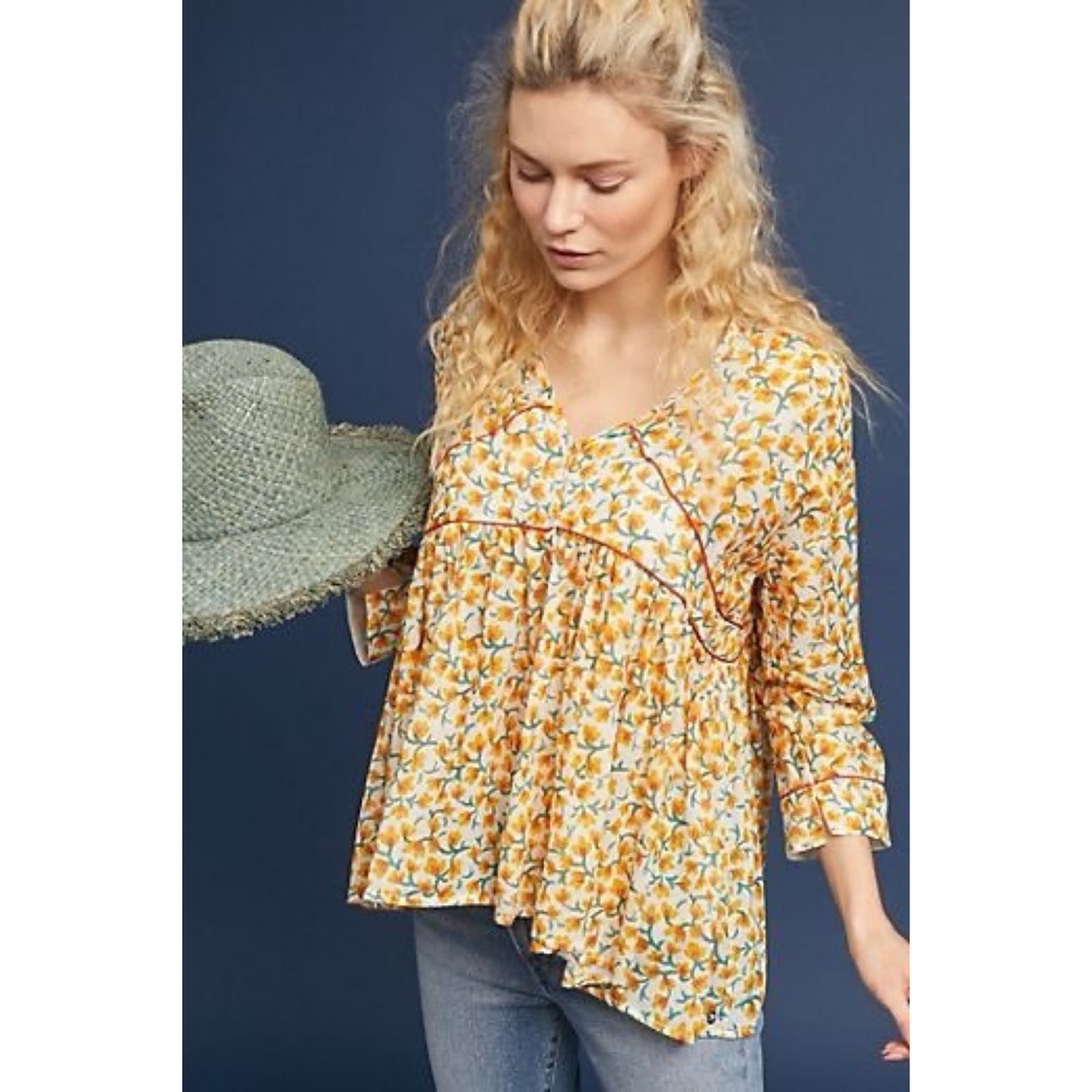 Ottod’ame Anthropologie Unica Peasant Floral Blouse Boho Hippie